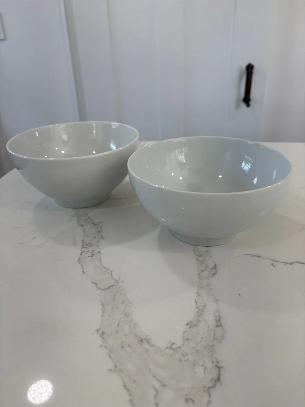 Assorted White Ceramic Bowls with Blue Accent Bowl - Lot of 5